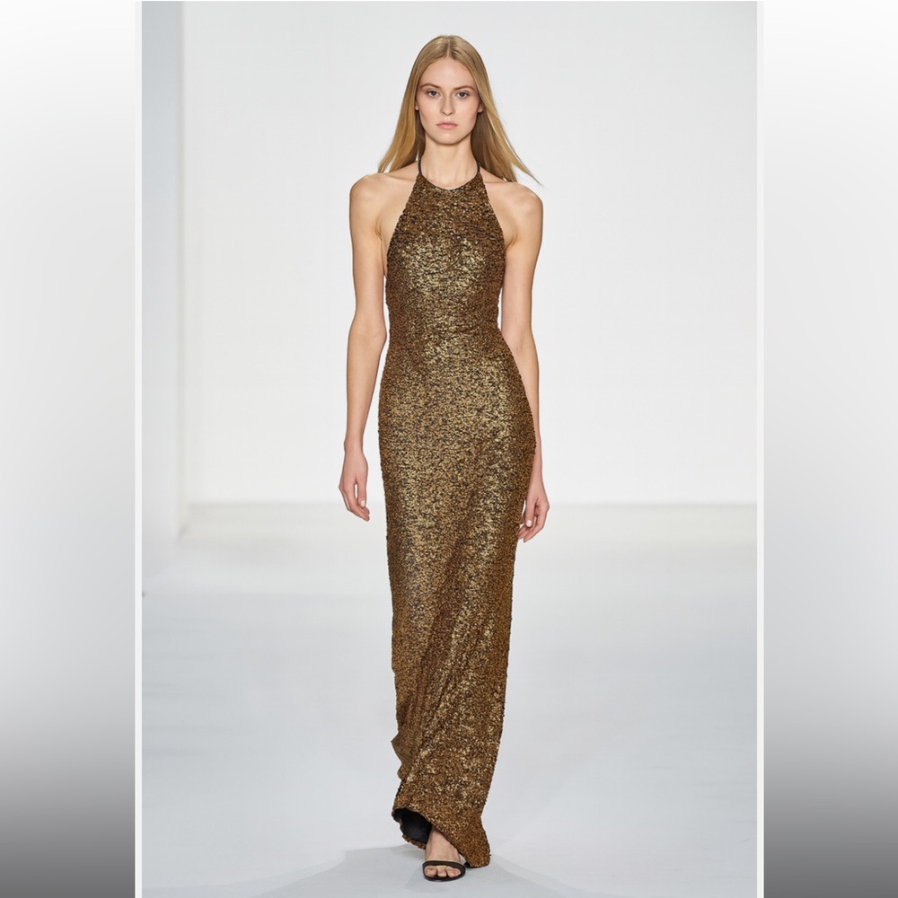 Badgley Mischka Strapless Gold Sequin Gown Size 4